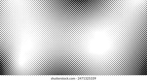Abstract gradient halftone wave dotted textured pattern. Black grunge speckle on white background overlay. Retro comic pop art backdrop with halftone dots design