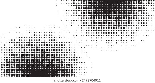 Abstract gradient halftone wave dotted textured pattern. Black grunge speckle on white background overlay. Retro comic pop art backdrop with halftone dots design. modern