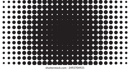 Abstraktes Gradienten-Halbtonwellen-gepunktetes strukturiertes Muster. Schwarze Grunge-Flecken auf weißem Hintergrund-Overlay. Retro-Comic Pop-Art-Kulisse mit Halbton-Dots-Design. modern