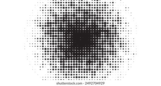 Abstract gradient halftone wave dotted textured pattern. Black grunge speckle on white background overlay. Retro comic pop art backdrop with halftone dots design. modern