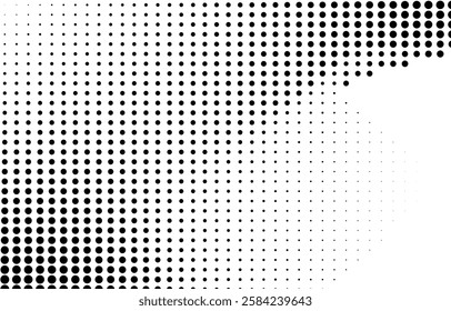 Abstract gradient halftone wave dotted textured pattern. Black grunge speckle on white background overlay. Retro comic background with halftone dots.