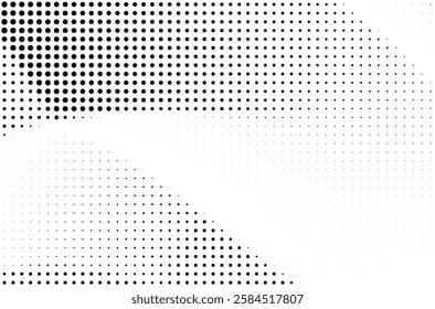 Abstract gradient halftone wave dotted textured pattern. Black grunge speckle on white background overlay. Retro comic background with halftone dots.	