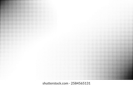 Abstract gradient halftone wave dotted textured pattern. Black grunge speckle on white background overlay. Retro comic background with halftone dots.	