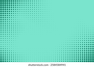 Abstract gradient halftone wave dotted textured pattern. Soft green grunge speckle on white background overlay. Retro comic background with halftone dots.	