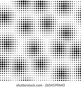 Abstract gradient halftone wave dotted textured pattern. Black grunge speckle on white background overlay. Retro comic pop art backdrop with halftone dots design