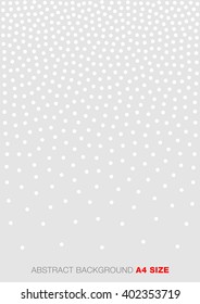 Abstract Gradient Halftone White Dots on Gray Background, A4 size. a4 format vector illustration.
