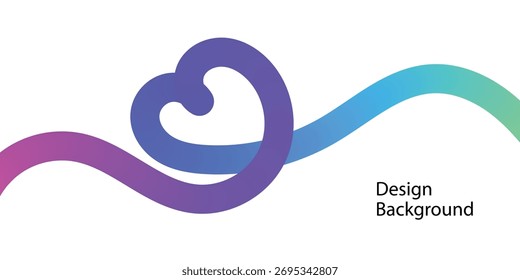 Forma de gradiente abstrato do coração formada por uma fita fluente sobre um fundo branco com texto sutil.