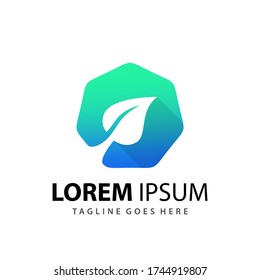 Abstract Gradient Heptagon Leaf Logo Design Template Premium Vector
