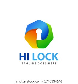 Abstract Gradient Heptagon Lock Logo Design Template Premium Vector