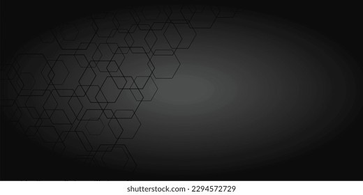 Abstract gradient hexagon geometric shape patterns on dark background banner design. Vector illustration.