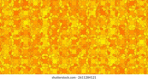 Abstract Gradient Hexagon Pattern  Orange and Yellow Mosaic with Dotted Outlines