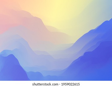 Abstract gradient illustration mountain landscape  Calm   peaceful sunset view  Vector abstract background 