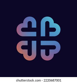 Abstract gradient iridescent gallographic clover logo four leaves heart shape, eco icon.  Pharmacy sign ecological business company, symbol nature. Simple clean vector herbal logotyp.