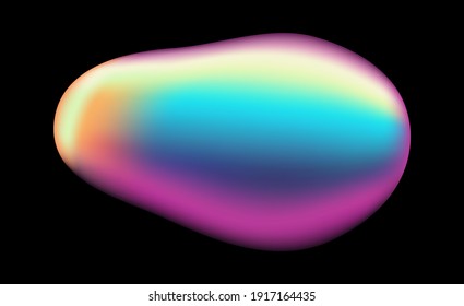 Abstract gradient iridescent shape. Rainbow coloring fluid element, simple liquid amorphous splodge, organic bright bubble stone, creative colored minimal blob, vector 3d single isolated illustration