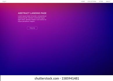 Abstract gradient landing page. Ultraviolet futuristic backdrop. Front design.