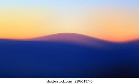Abstract gradient landscape. Mountain slopes at sunset. Vector wavy background. Blurred volumetric silhouettes of hills at sunrise. Colorful wallpaper