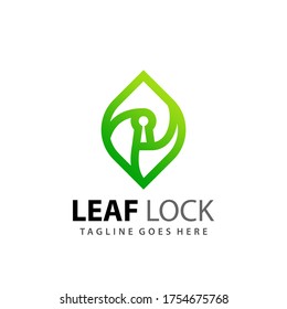 Abstract Gradient Leaf Key Lock Logo Design Premium Vector Illustration