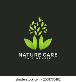 Abstract gradient leaf nature eco green logo design illustration
