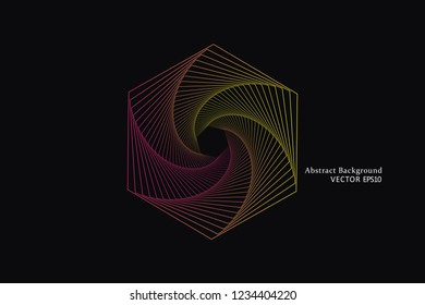 Abstract Gradient Line Art Black Background with wavy hexagonal shape for website, design, cover, flat, logo, music wave - Vector illustration eps 10