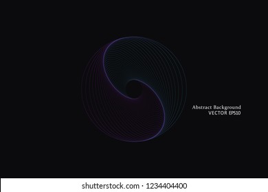 Abstract Gradient Line Art Black Background with wavy circle shape for website, design, cover, flat, logo, music wave - Vector illustration eps 10