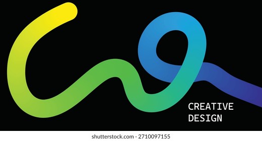 Abstract gradient line art on black background with text "Creative Design" in the bottom right corner vector illustration