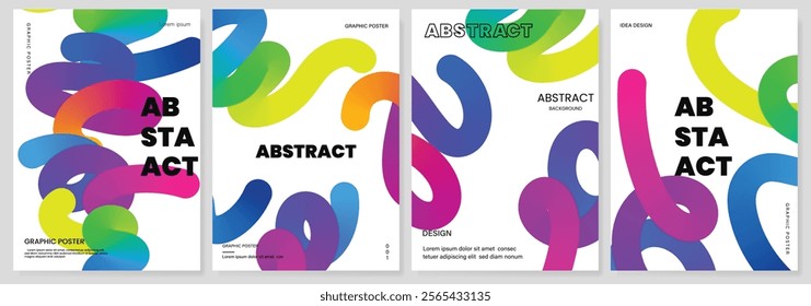 Abstract gradient line card template design vector set. Creative concept modern art design with dynamic colorful line shapes with overlay effect. Illustration for celebration, branding, ads.