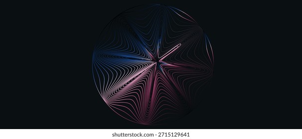 Abstract gradient line curves on dark background. Futuristic flowing lines forming digital wave, cyber technology and hi-tech concept. Modern abstract background for web design, banners, posters, covers, presentations and promos.