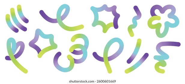 Abstract gradient line element design vector set. Creative concept modern art design with dynamic colorful wavy line shapes. Illustration for background, banner, card, poster, branding, ads.