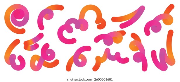 Abstract gradient line element design vector set. Creative concept modern art design with dynamic colorful wavy line shapes. Illustration for background, banner, card, poster, branding, ads.