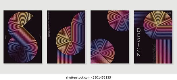 Abstract gradient line pattern background vector set. Minimalist style cover template with vibrant perspective 70s stripes collection. Ideal design for social media, poster, cover, banner, flyer.