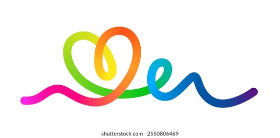 Abstract Gradient Line in the Shape of a Heart. Vector Loop Ribbon. A Colorful Symbol of Love. Design Element for Backgrounds and Valentines Day Posters.