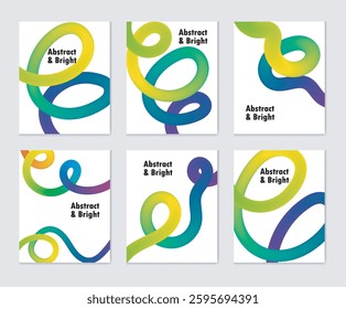 Abstract Gradient Lines Backgrounds 3D Vector Rainbow Squiggle Ribbons. Wave Shape Graphic Elements. Geometric Patterns with Wavy Spirals white Posters Design set . 