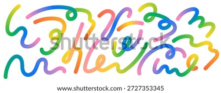Abstract gradient lines. Bright rainbow shapes with fluid color and playful waves. Squiggly vector elements