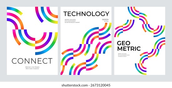 Projeto de padrão de linhas de gradiente abstrato em um fundo branco. Vetor Gráfico de Pôster Moderno com Formas de Cor de Gradiente.