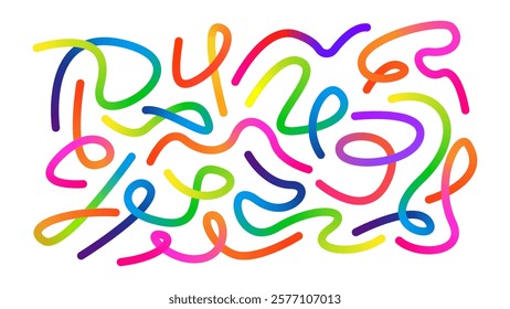 Abstract gradient lines set. Wavy color shape. Dynamic geometric random lines pattern. Rainbow color waves. Editable stroke and color vector illustration