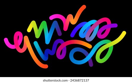 Abstract Gradient Lines. Vector 3d Fluid Graphic Shapes. Dynamic Liquid Spiral and Curve Colorful Stripes. Digital Graffiti Gradient Confetti Design. 