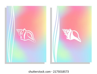 Abstract gradient liquid cover templates. Set of modern poster with vibrant graphic color, hologram, circle bubbles, sea shell. Minimal style design for brochure, flyer, wallpaper, banner.