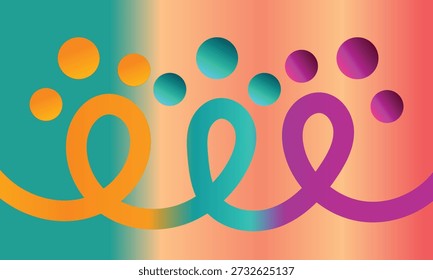Linha abstrato gradiente em loop com esferas flutuantes e fundo colorido
