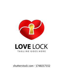 Abstract Gradient Love Lock Logo Design Template Premium Vector Icon