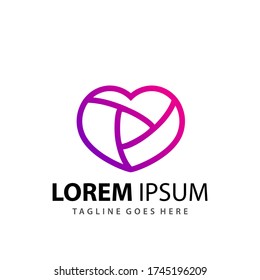 Abstract Gradient Love Play Media Company Logo Design Template Premium Vector