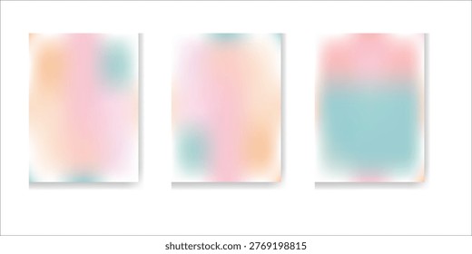 Abstract gradient mesh backgrounds collection. Multicolor pastel soft blend. Grain texture. Blur fluid effect. Template for cover, poster, wallpaper, flyer, social media, web design