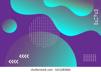 Abstract gradient mint and purple background vector template with 3d shapes