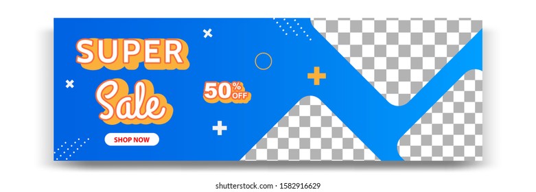 Abstract gradient modern geometric banner template design in blue, yellow, orange color. Suitable for advertising and promotion in social media post, blog, web, cover, header. Vector Illustration. 