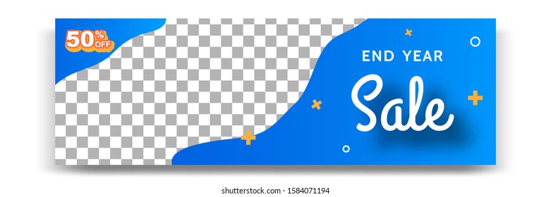 Abstract gradient modern geometric banner template design in blue, yellow, orange color. Suitable for advertising and promotion in social media post, blog, web, cover, header. Vector Illustration. 