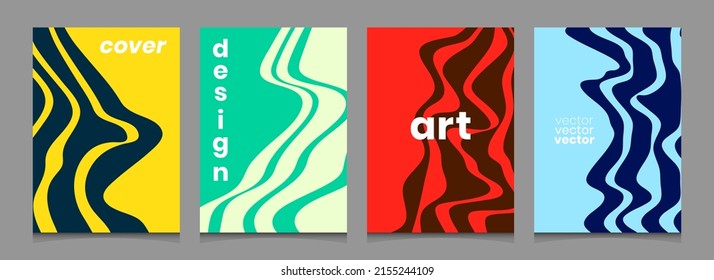Gradiente abstracto moderno curva ondulada curva ondulada deformada colección vectorial de fondo afiche rayado. Banner de informe de presentación, revista, medios sociales, plantilla de diseño de portada artística para álbumes creativos.