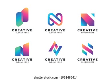 Abstract Gradient N Letter Modern Logo Collection	