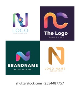 Abstract Gradient N Letter Modern Logo Collection 