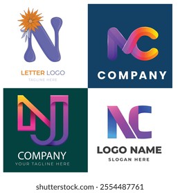 Abstract Gradient N Letter Modern Logo Collection 