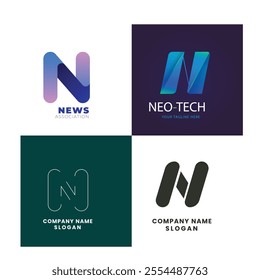 Abstract Gradient N Letter Modern Logo Collection 