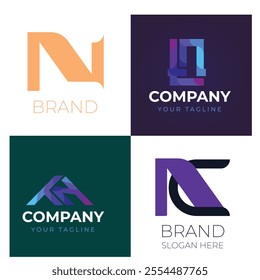 Abstract Gradient N Letter Modern Logo Collection 